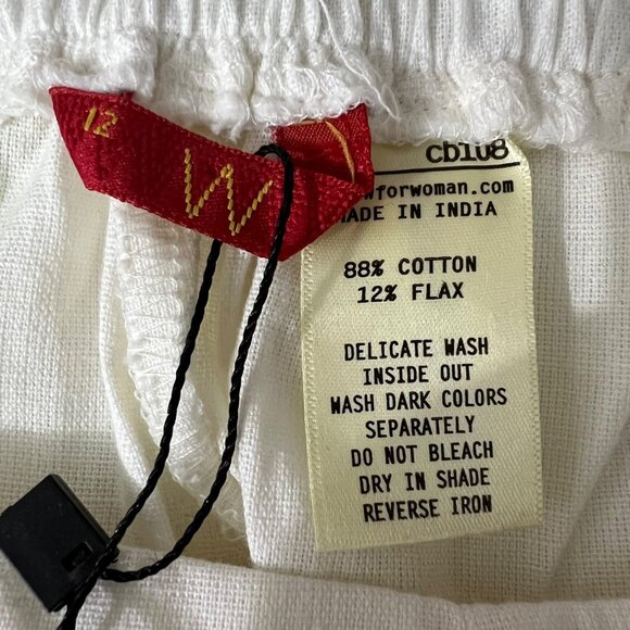 W for Woman Slim Fit White Cotton & Flax Pants With Lace Bead Hem Size 12 - Picture 3 of 10